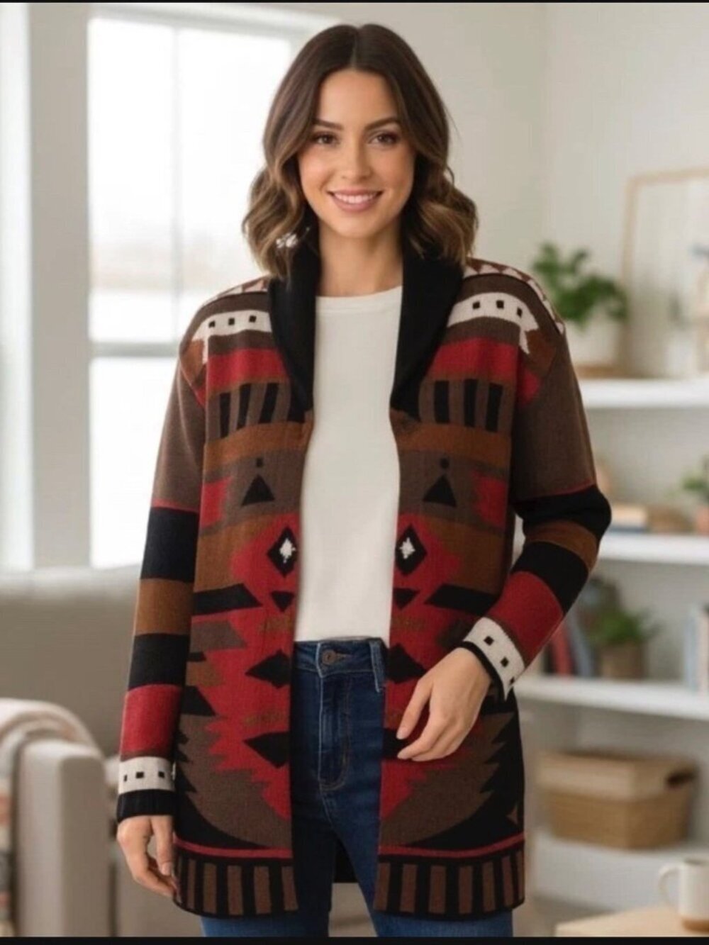 Storybook Knits Cardigan Sweater Southwestern Aztec Design Size 1X